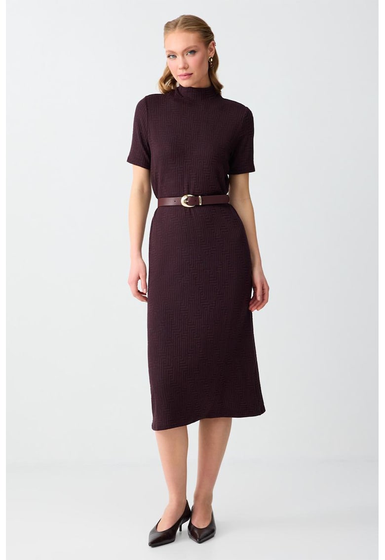 Rochie midi cu croiala dreapta - Maro inchis