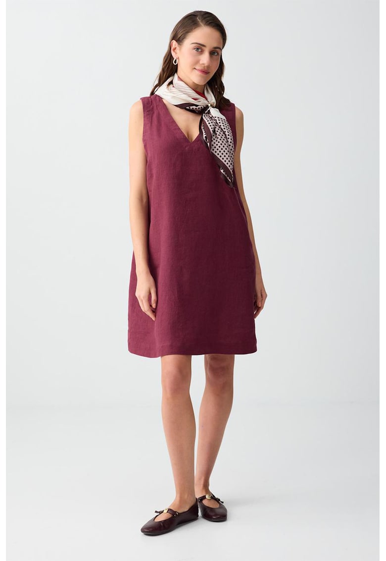 Rochie scurta din amestec de in - Visiniu