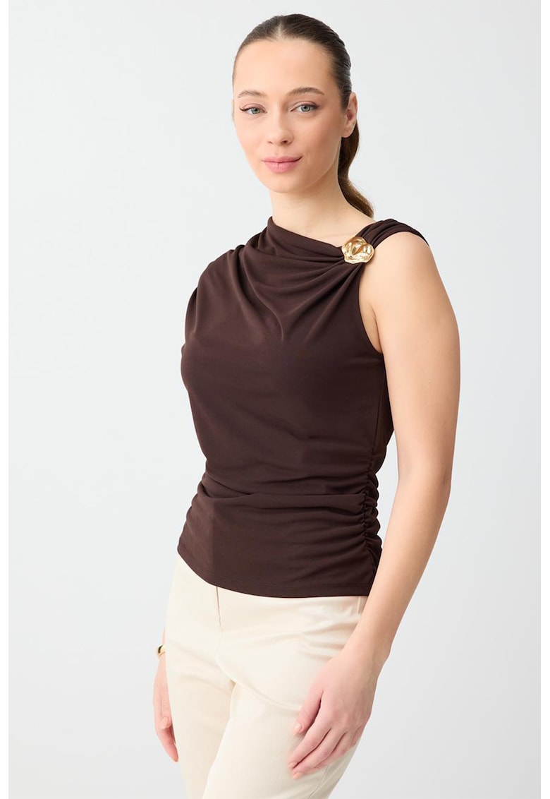 Bluza drapata cu detaliu metalic - Maro inchis