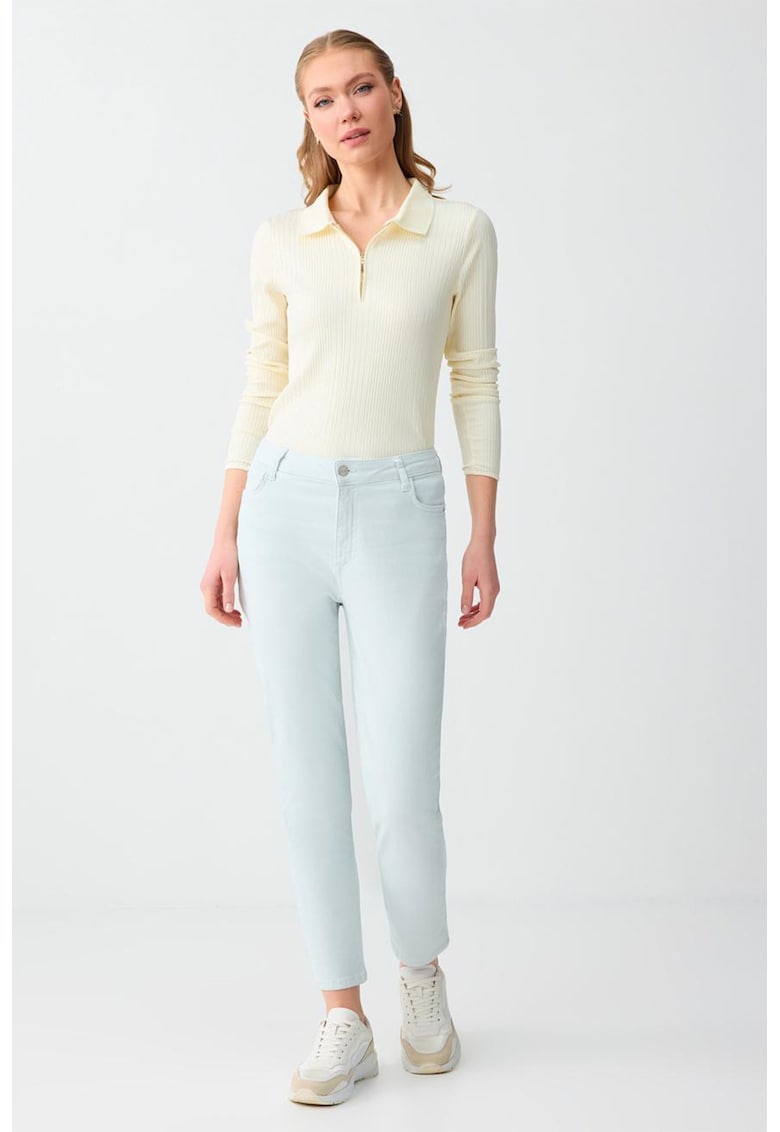 Blugi regular-fit cu talie inalta - Albastru glaciar
