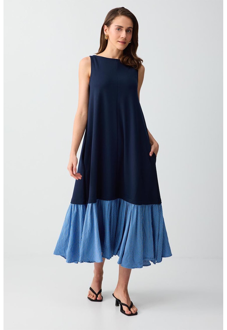 Rochie evazata - fara maneci - Albastru deschis/Bleumarin