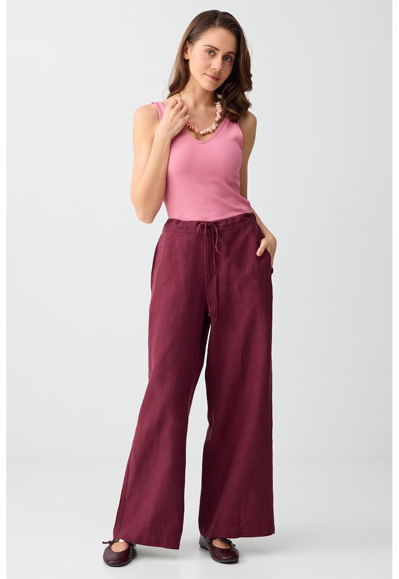Pantaloni de in cu croiala ampla si buzunare - Visiniu
