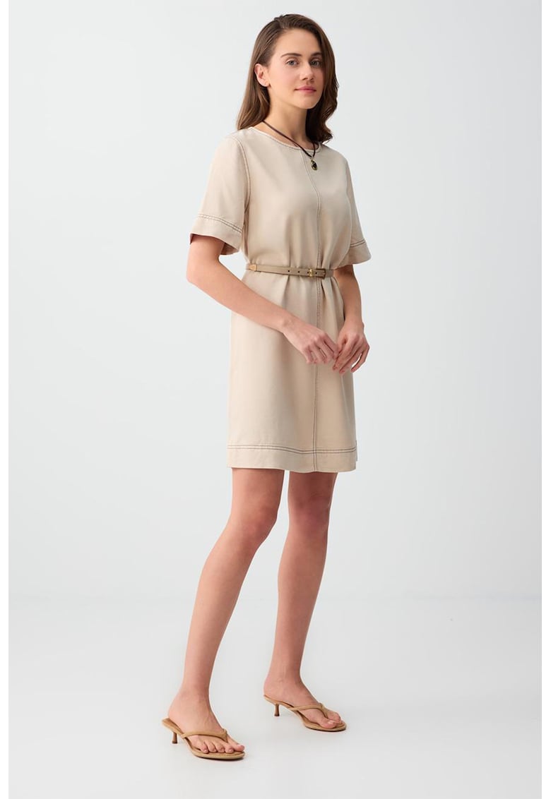 Rochie din lyocell cu maneci scurte - Bej deschis