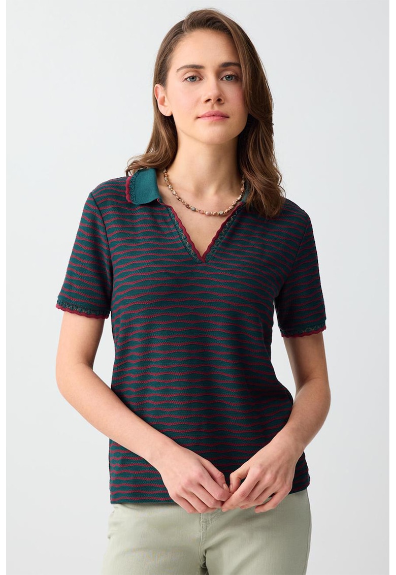 Tricou polo cu model in dungi - Verde inchis