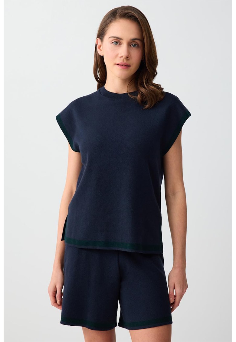 Tricou uni cu decolteu la baza gatului - Bleumarin