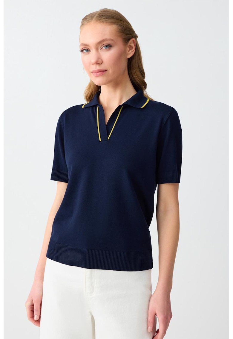 Tricou cu guler polo contrastant - Bleumarin
