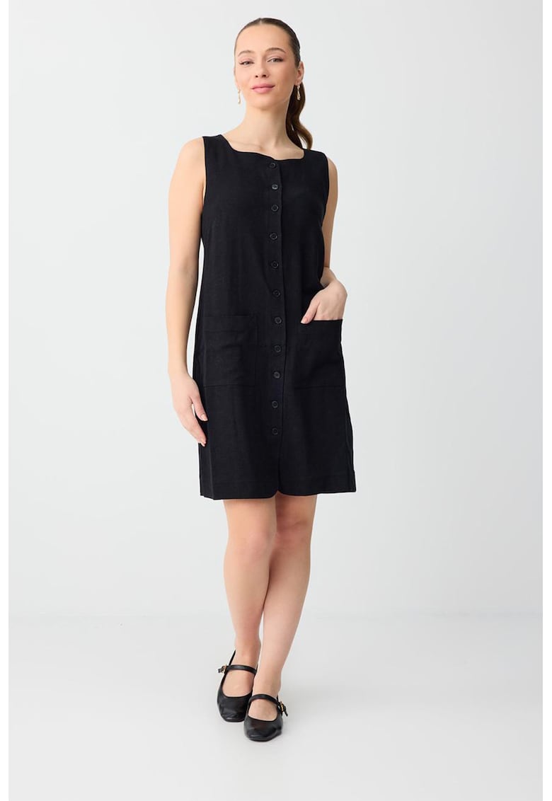 Rochie din amestec de in cu buzunare - Negru