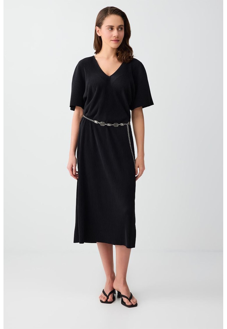 Rochie midi cu decolteu in V - Negru
