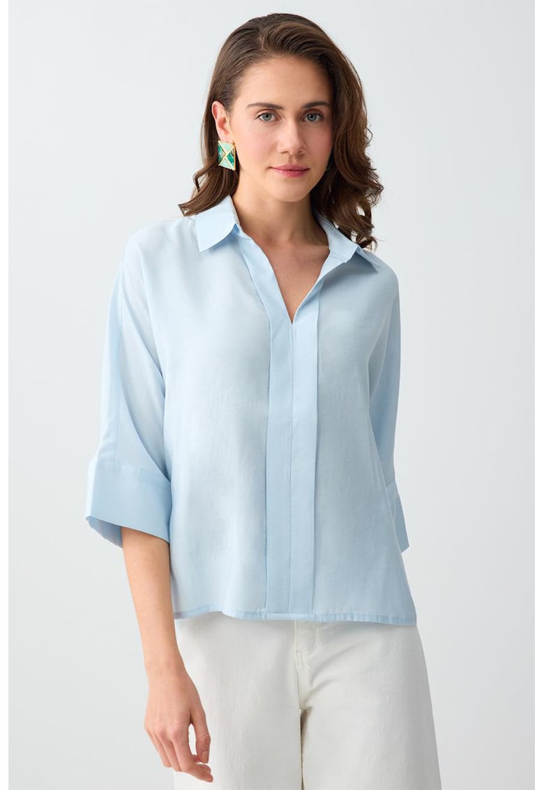 Bluza lejera din amestec de modal cu maneci 3/4 - Albastru deschis