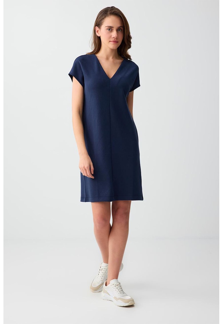 Rochie mini lejera din amestec de modal cu decolteu in V - Bleumarin