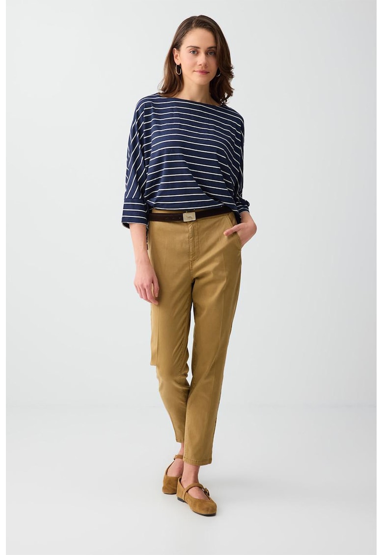Pantaloni crop din amestec de lyocell cu talie medie - Maro camel