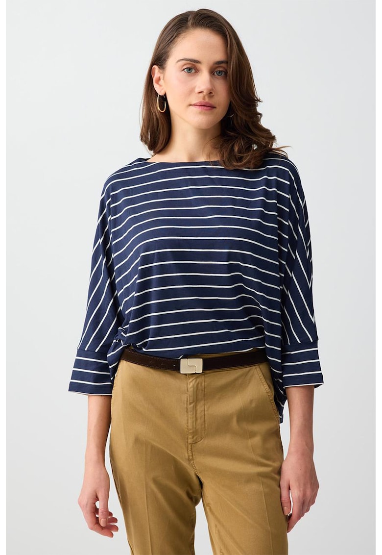 Bluza supradimensionata cu decolteu barcuta - Bleumarin