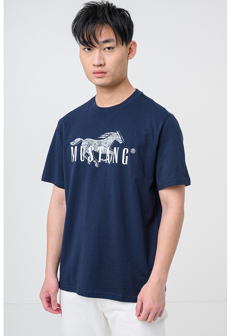 Tricou din bumbac cu imprimeu logo Austin - Alb/Albastru inchis