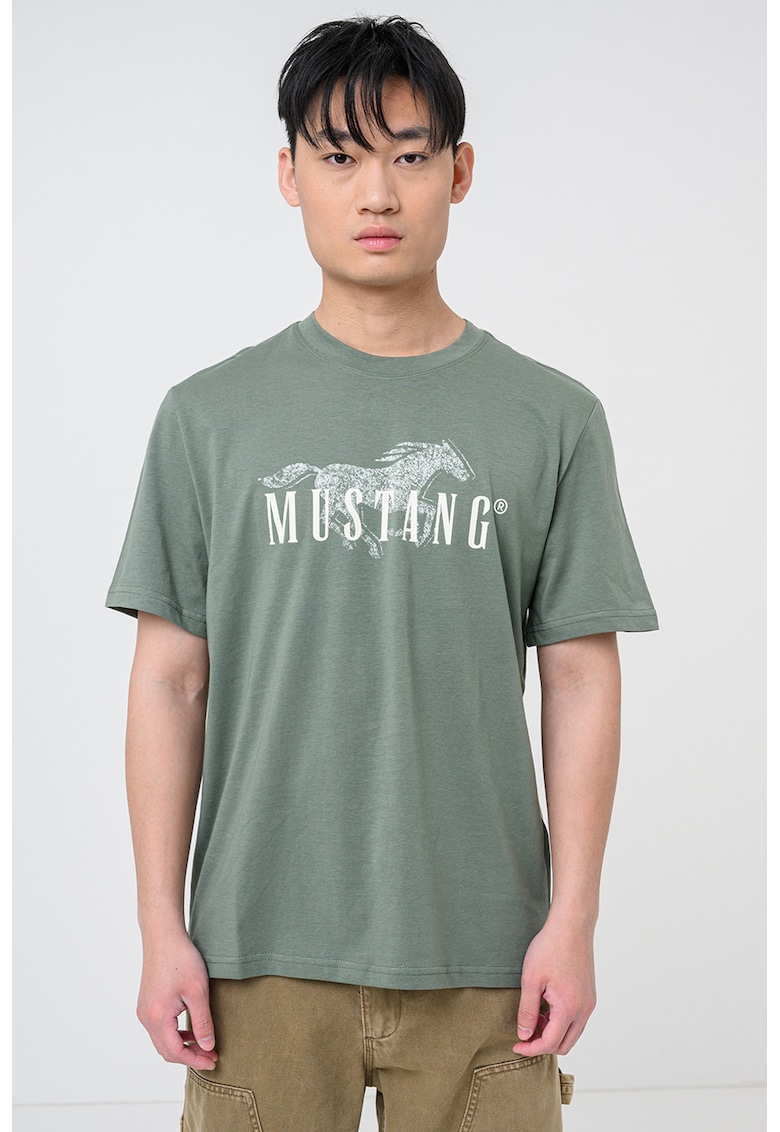 Tricou din bumbac cu imprimeu logo Austin - Alb fildes/Verde sparanghel
