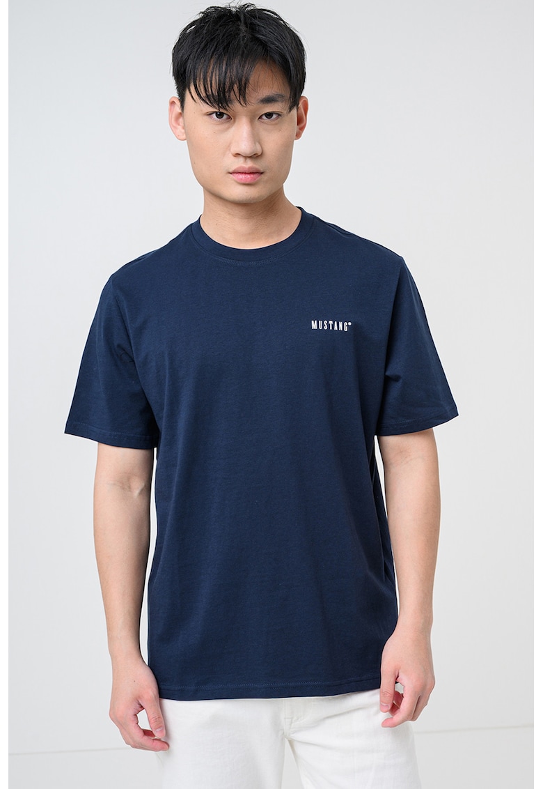 Tricou regular fit cu decolteu la baza gatului - Bleumarin