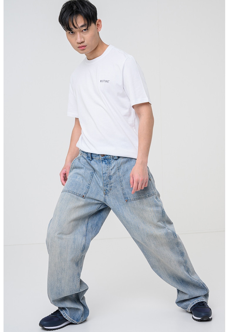 Tricou regular fit cu decolteu la baza gatului - Alb/Gri
