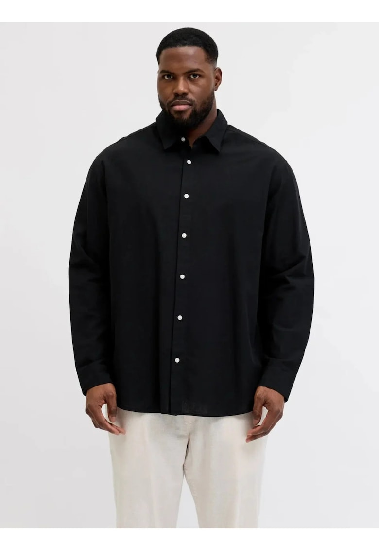 Camasa regular fit - cu amestec de in - Negru