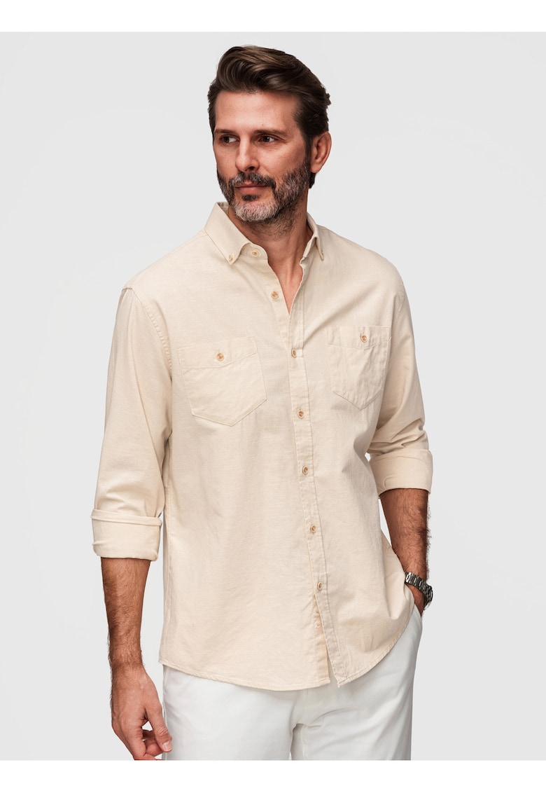 Camasa barbati bumbac-in Regular Fit Maneca Lunga cu Buzunare - Crem