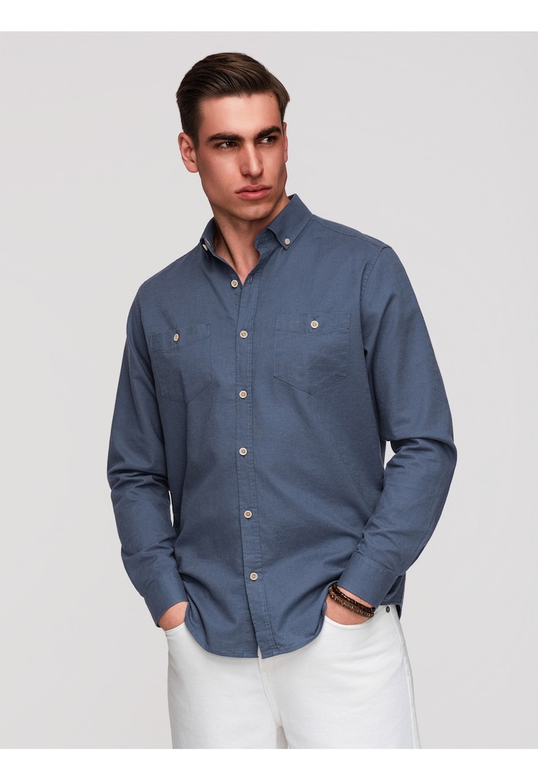 Camasa barbati bumbac-in Regular Fit Maneca Lunga cu Buzunare - Albastru inchis