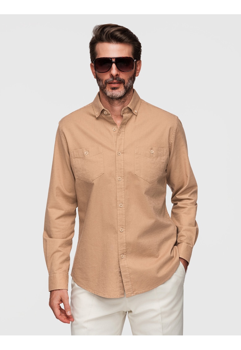 Camasa barbati bumbac-in Regular Fit Maneca Lunga cu Buzunare - Maro