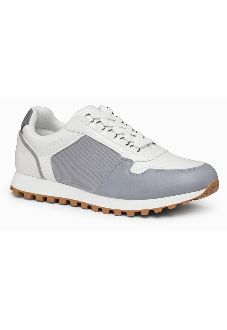 Sneakers barbati Casual Material Combinat Talpa aderenta - Gri deschis