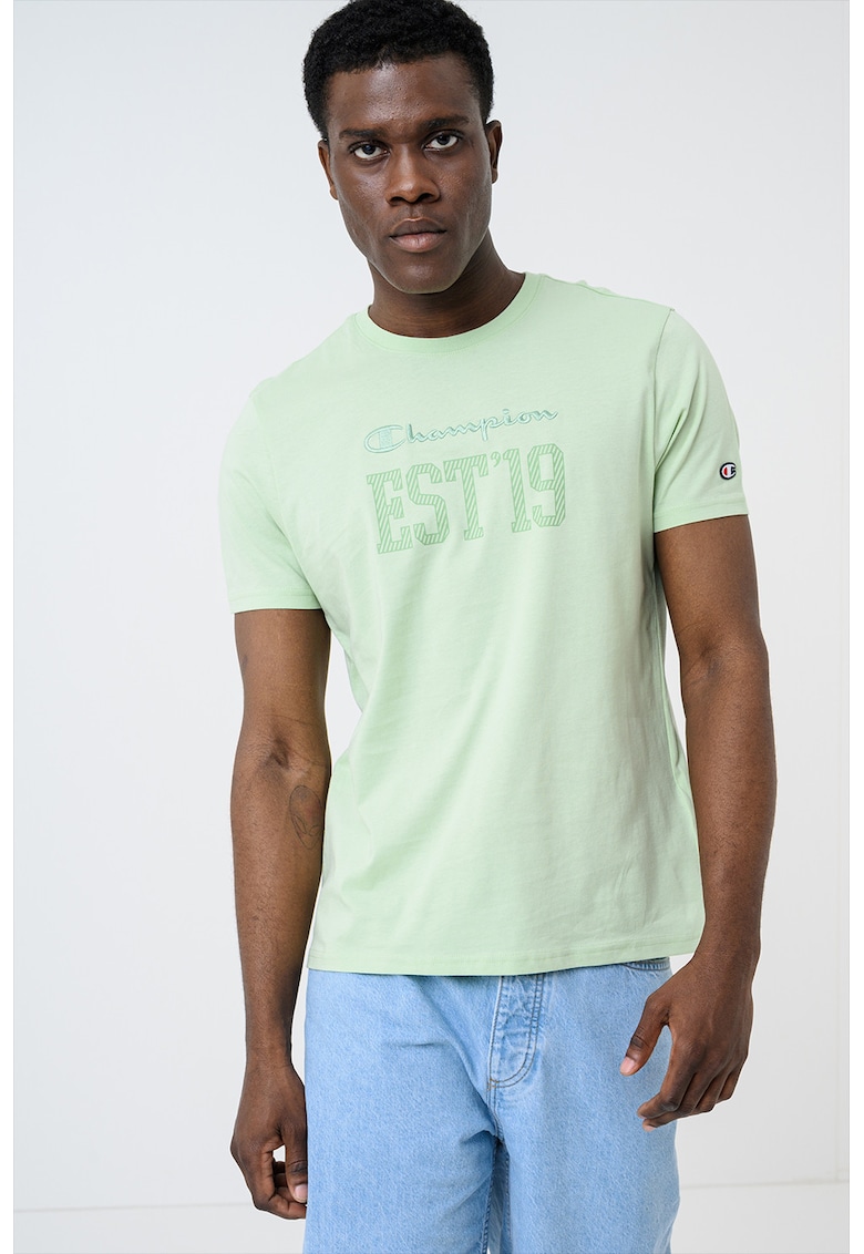 Tricou cu decolteu la baza gatului si imprimeu text - Verde deschis