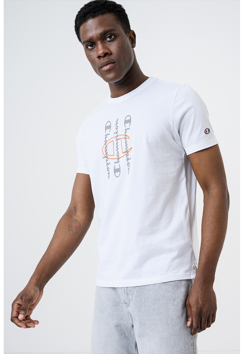 Tricou din bumbac cu imprimeu logo - Alb
