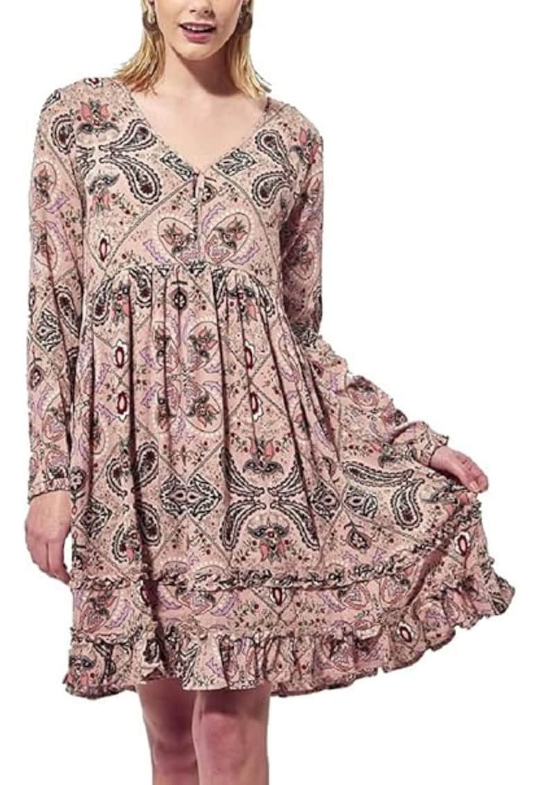 Rochie cu model paisley Nomadia - Rosu/Bej