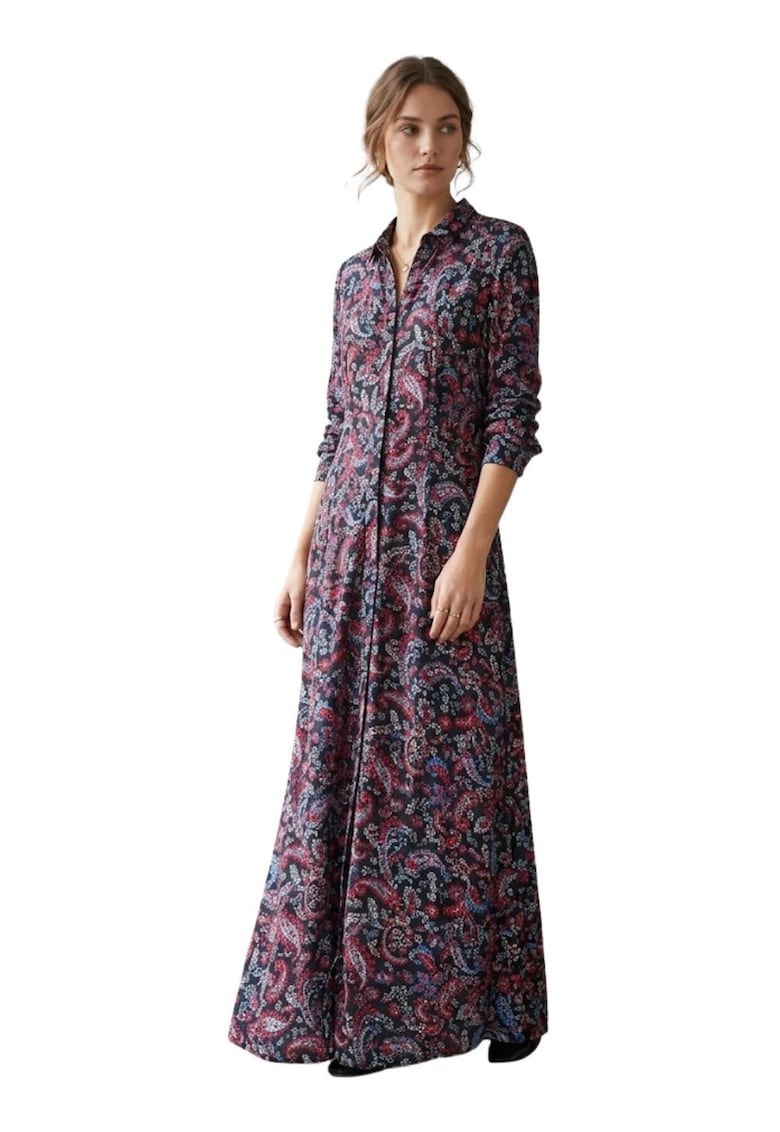 Rochie-camasa maxi cu model paisley -