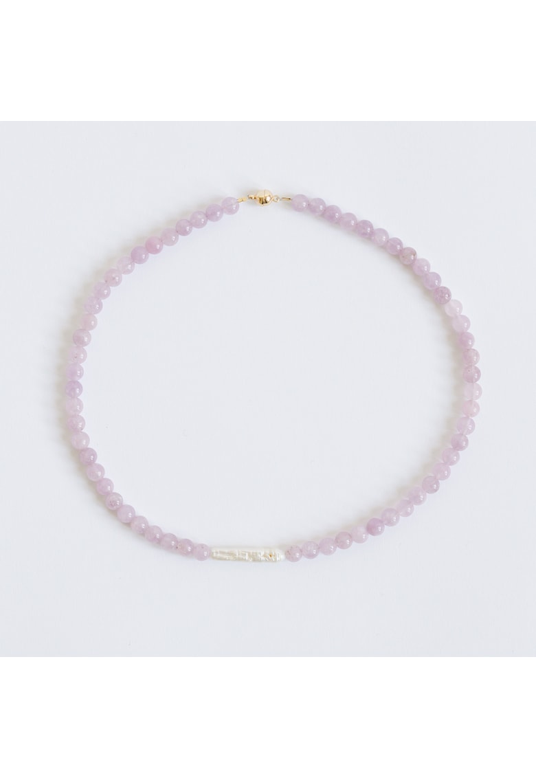 Colier handmade realizat din pietre semipretioase amestist - perla baroc - accesorii cupru cu inchidere cu magnet