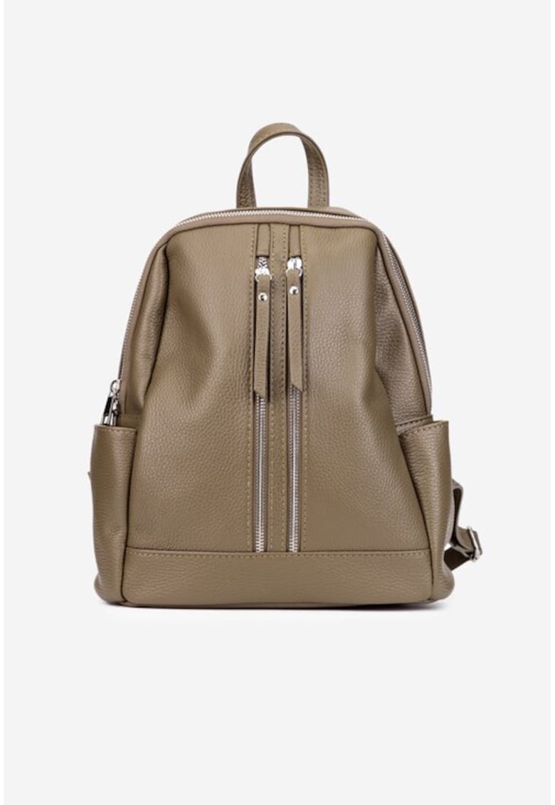 Rucsac dama piele naturala - bej - model de umar - cu compartiment interior - 5 buzunare exterioare