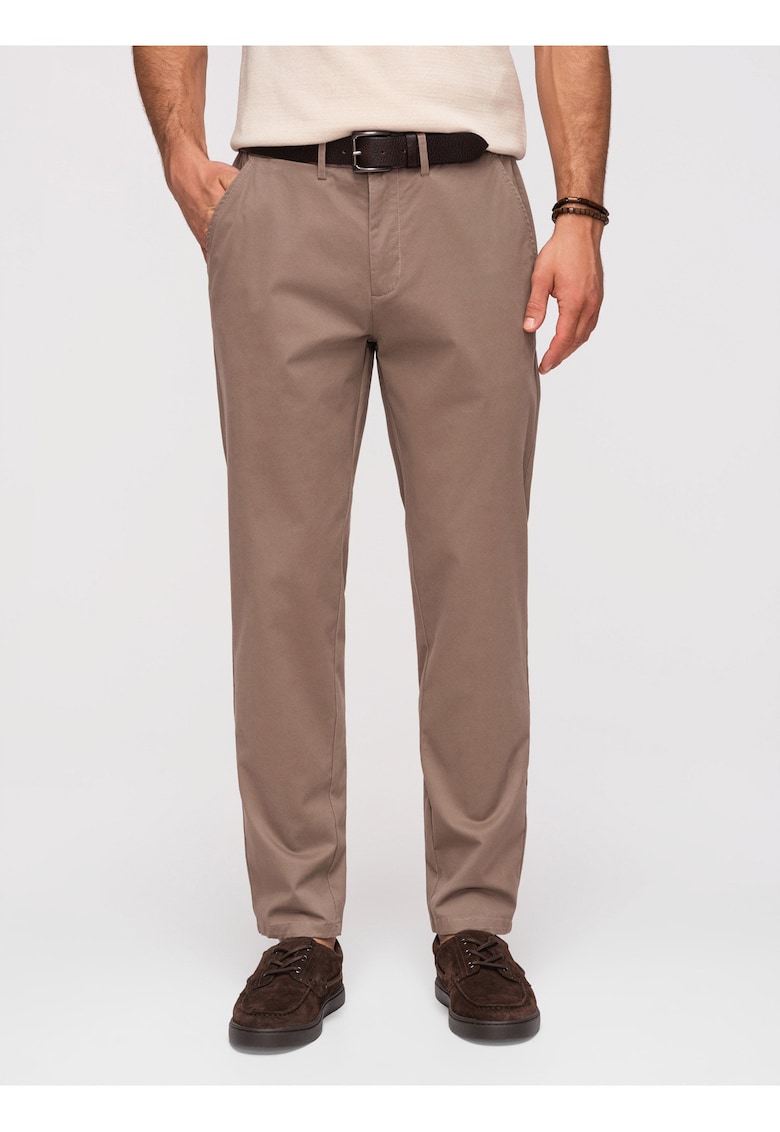Pantaloni Chino Barbati Bumbac Elastic Croiala Regular - Maro