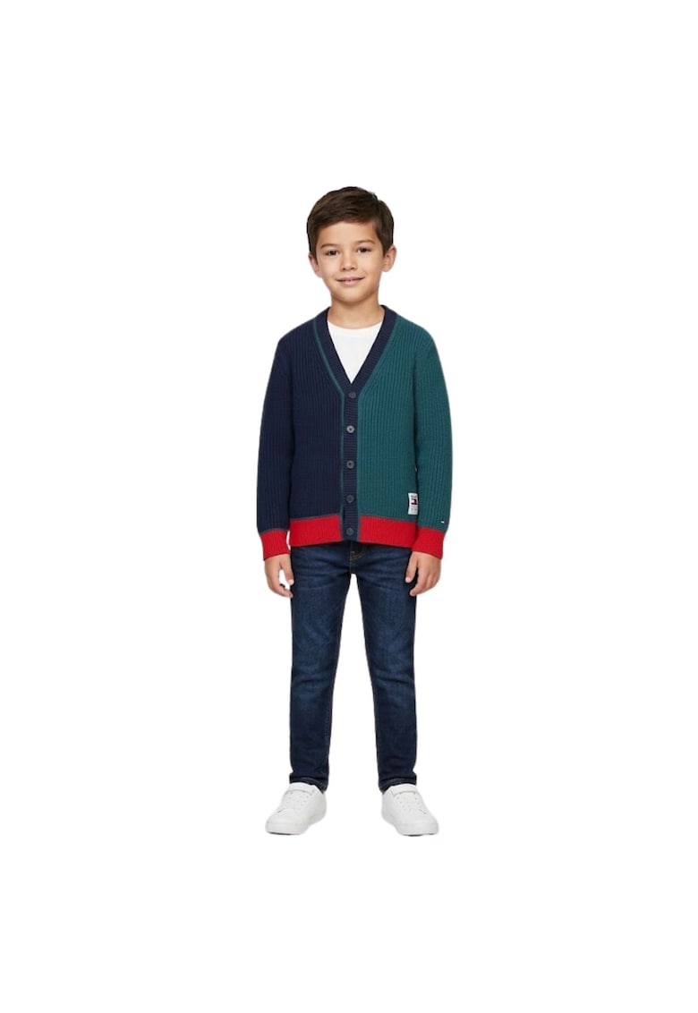 Cardigan cu design colorblock -