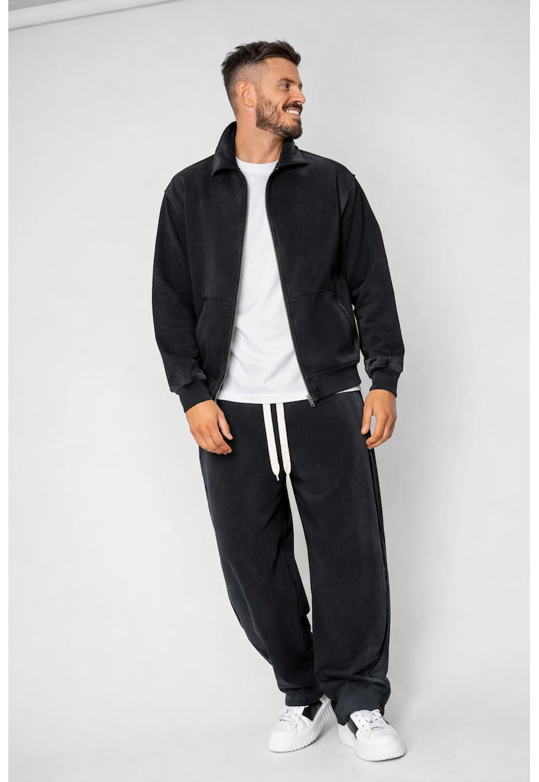 Set Jacheta cu fermoar si pantalon cu cusaturi exterioare Black Prespalat 21005 - Negru