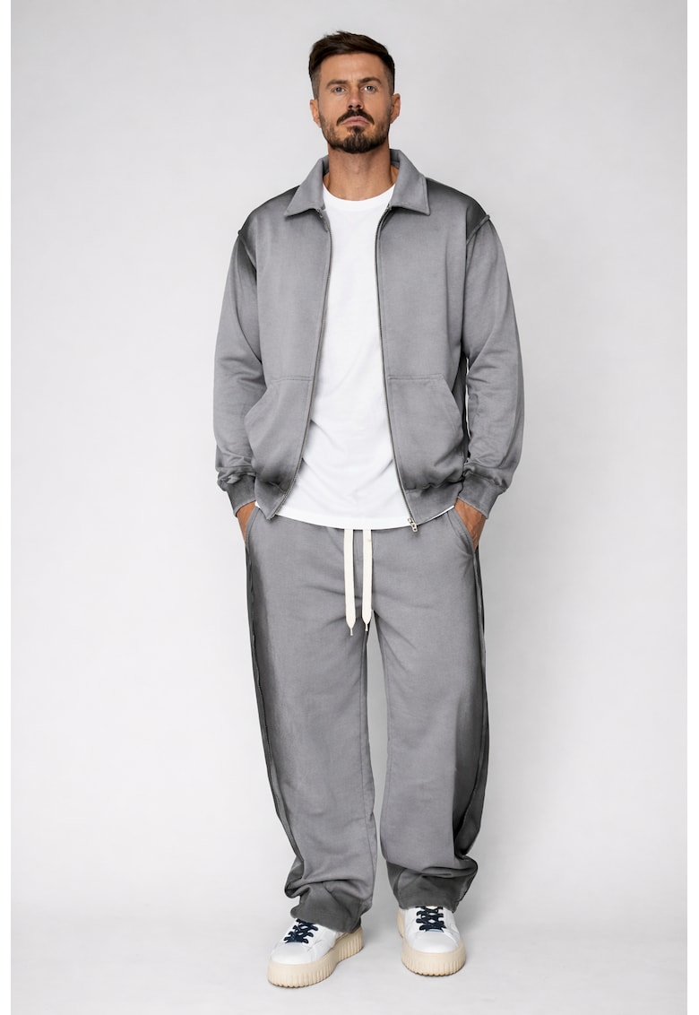 Set Jacheta cu fermoar si pantalon cu cusaturi exterioare Grey Prespalat 21001 - Gri