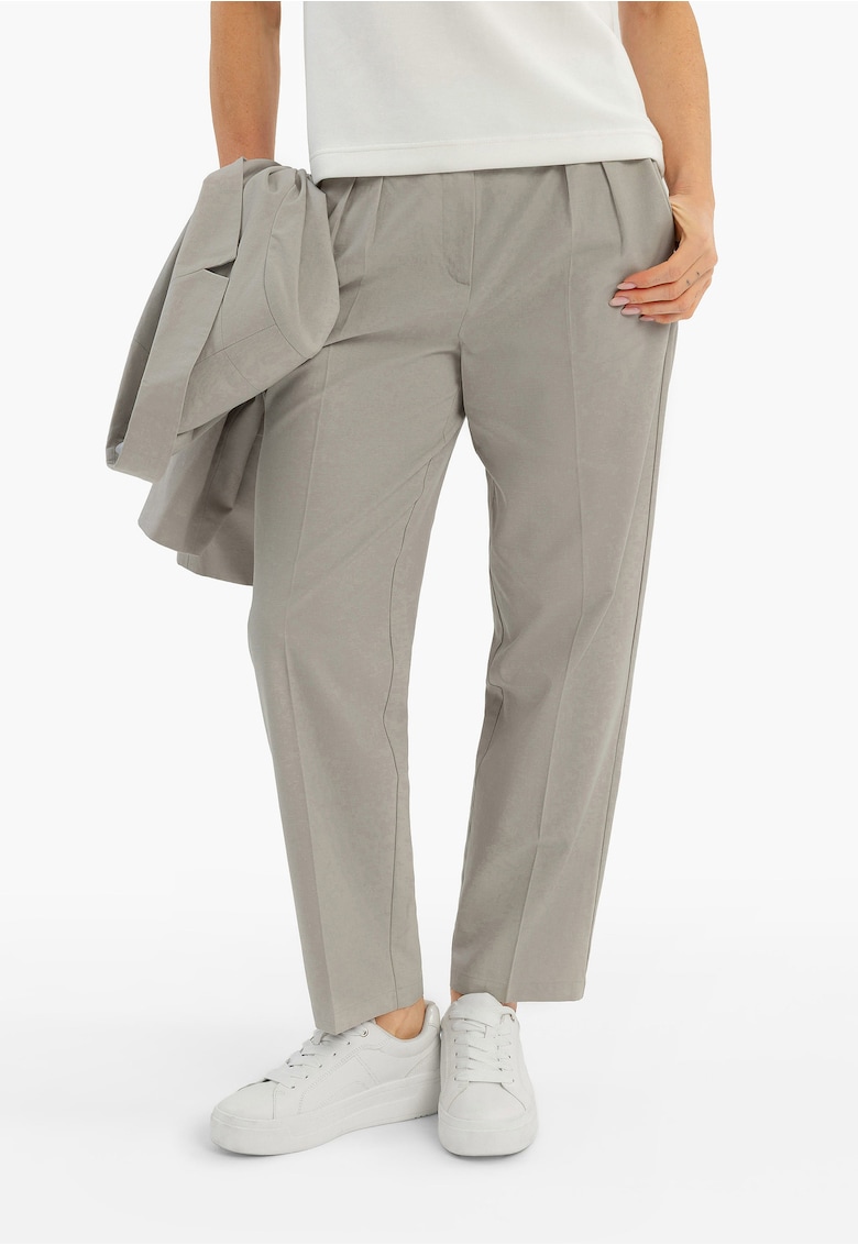 Pantaloni dama cu picior si pliuri - Comfort Fit - buzunare frontale - crop - R-Tera - gri - Gri