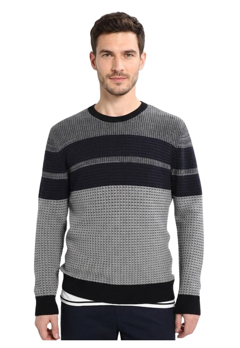 Pulover texturat din amestec de lana - cu design colorblock -