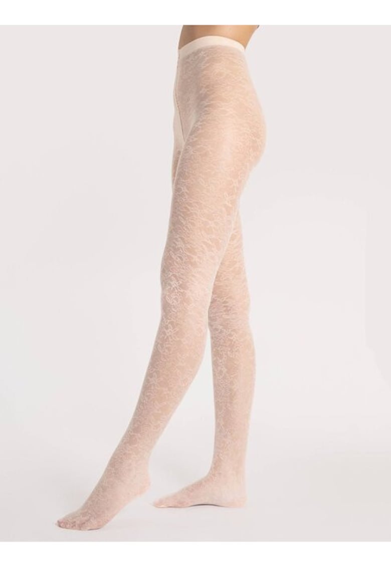 Ciorapi imitatie plasa marunta cu model floral Ariel 30 den Ecru - Ecru