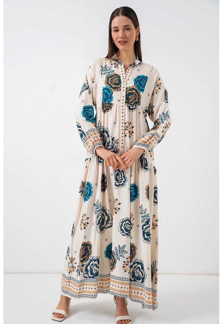 Rochie Maxi albastru - viscoza - maneca lunga