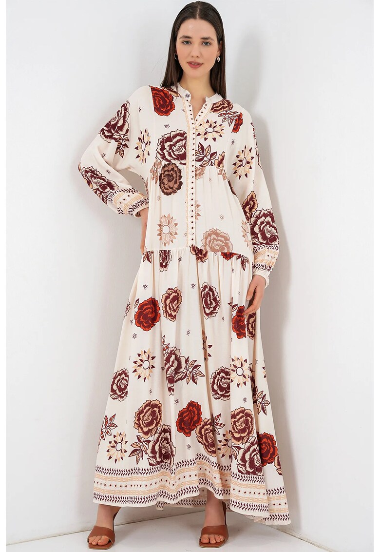 Rochie maxi bej - 100% viscoza - maneca lunga