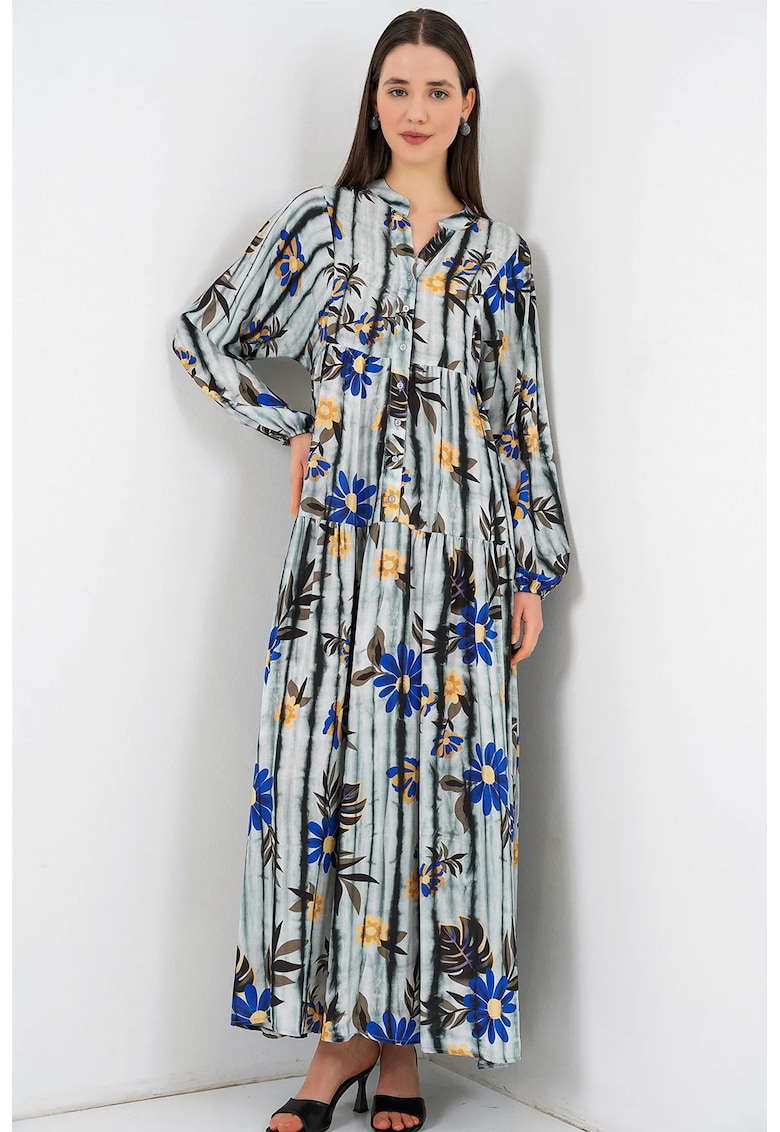 Rochie maxi gri inchis - maneca lunga - 100% viscoza