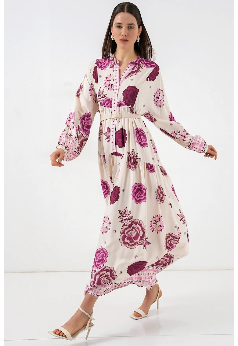 Rochie maxi roz - 100% viscoza - maneca lunga