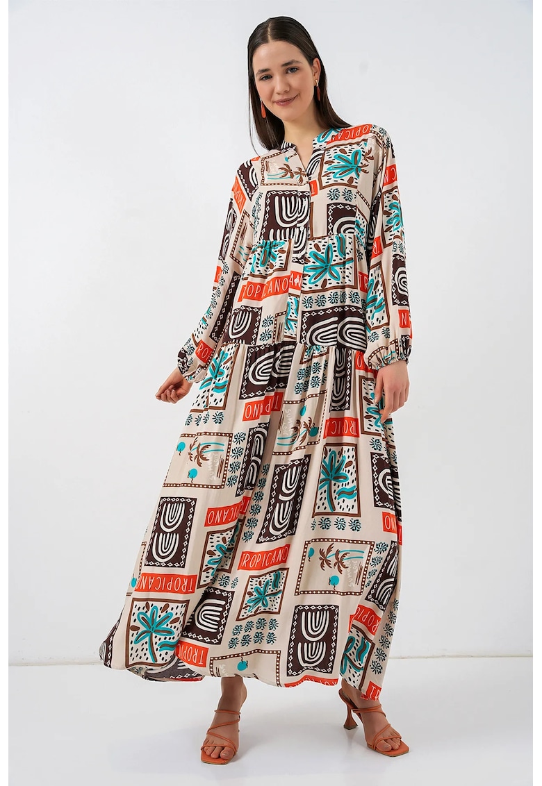 Rochie Maxi - maneca lunga - maro inchis - viscoza