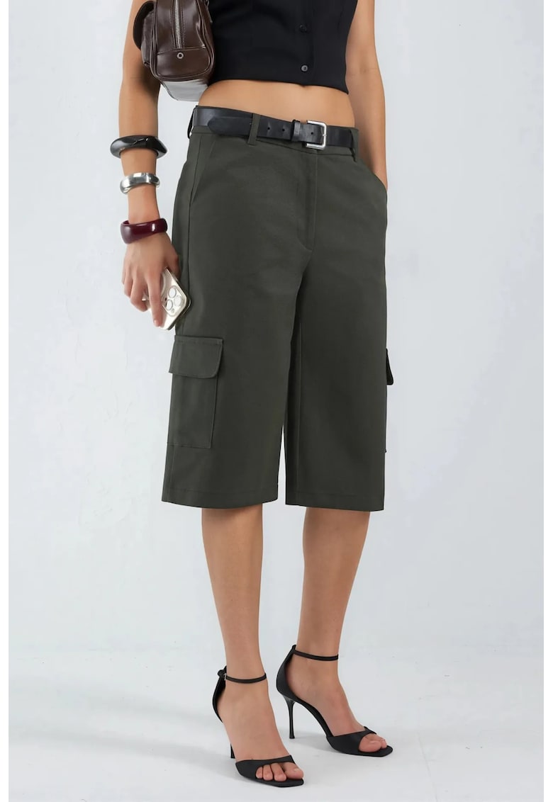 Pantaloni scurti supradimensionati - kaki - bumbac
