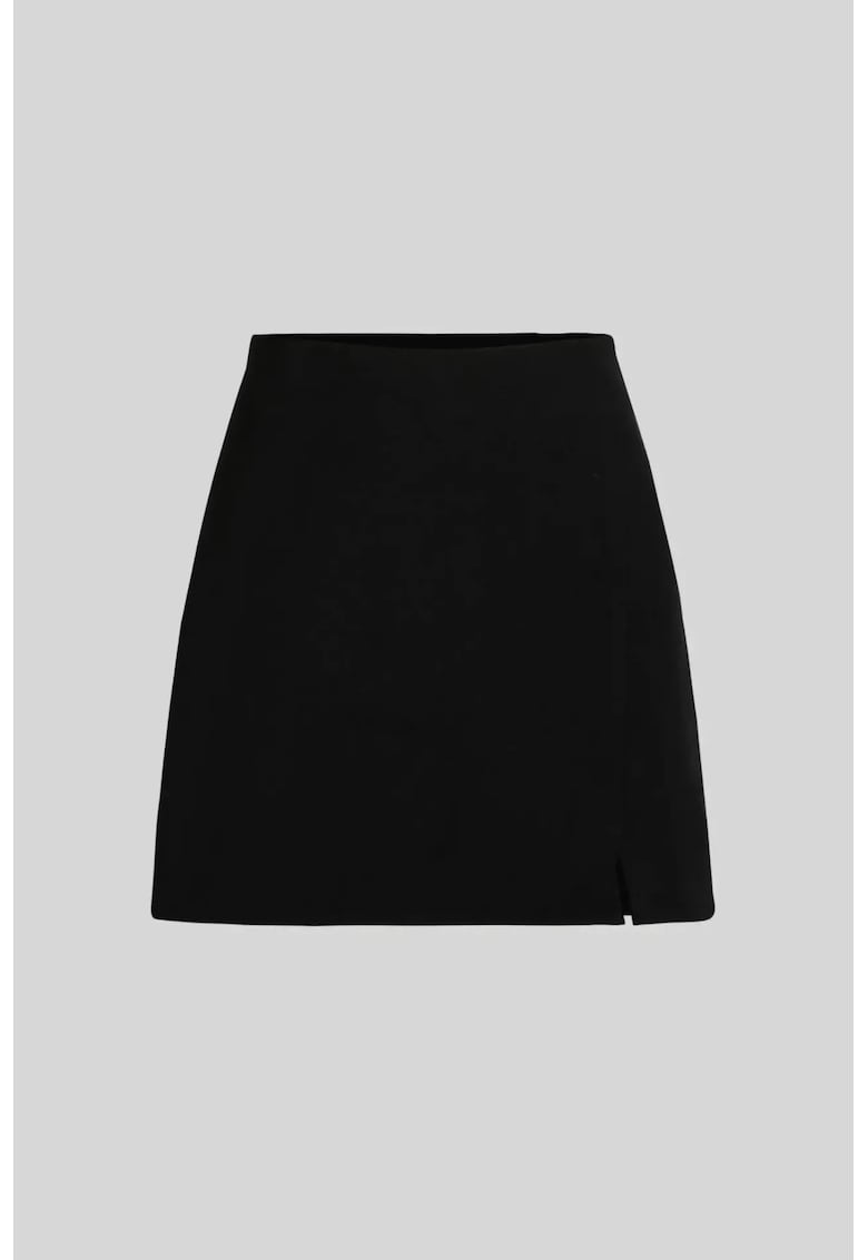 Fusta mini - talie inalta - slit - neagra - bumbac-poliester-elastan