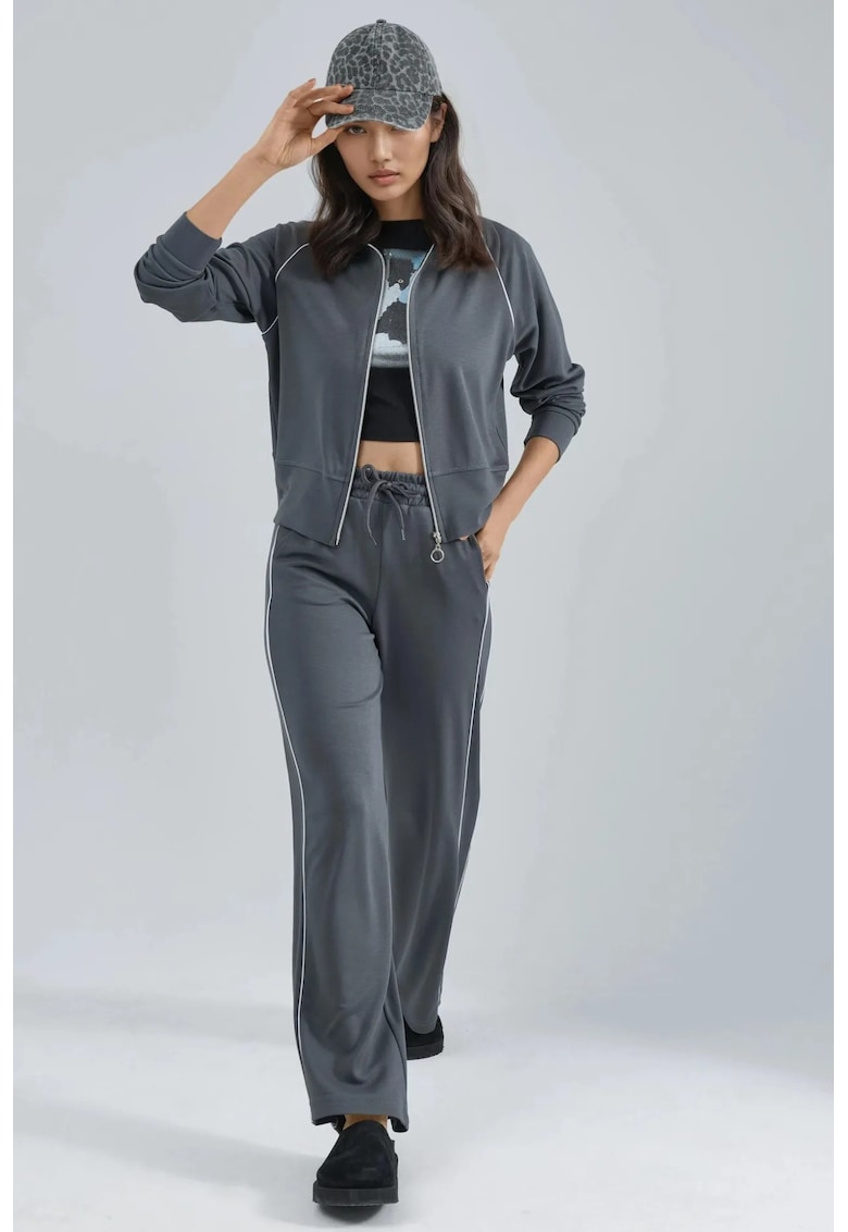 Set din doua piese - hanorac cu fermoar - pantaloni cu talie inalta - viscoza/poliester - gri -