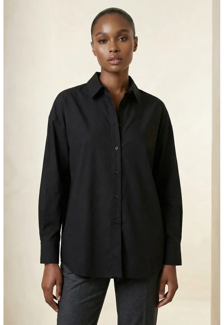 Camasi dama - camasa poplin supradimensionata - negru - 100% bumbac