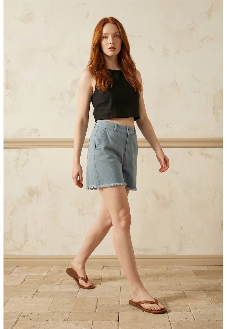 Pantaloni scurti - talie inalta - albastru deschis - bumbac