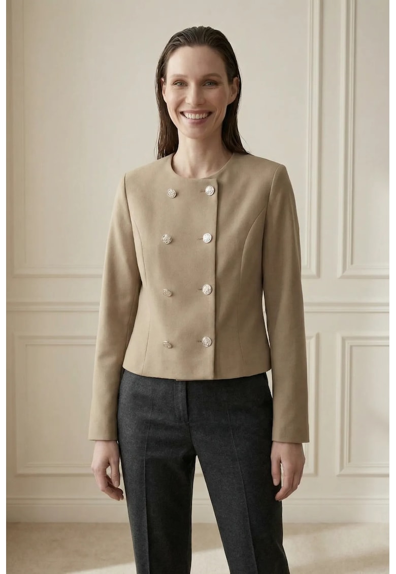 Geaca dama - scurta - cambrata - maro camel - tweed