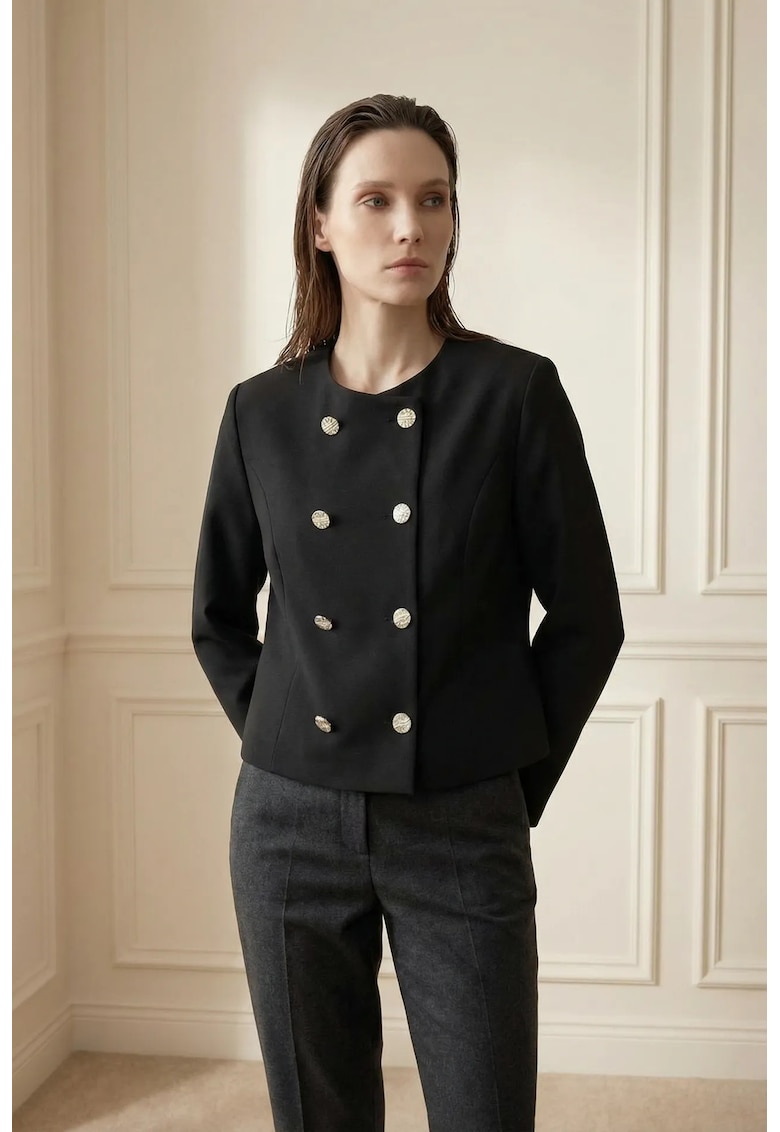 Jacheta scurta - tweed - croiala cambrata - negru - cu nasturi